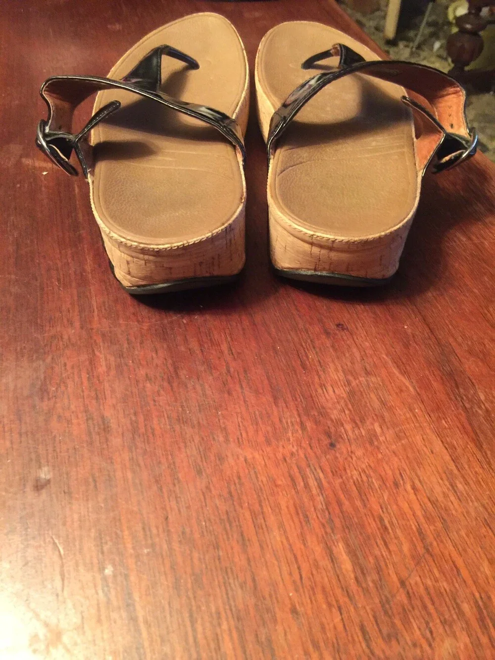 Fitflop Women's Sandal's Shoes The Skinny Size 6M Black Patent Wedge Thong
